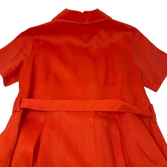 Lino USA Red Linen V-Neck Button Down Short Sleeve Belted Midi Shirt Dress Sz S - Picture 12 of 16